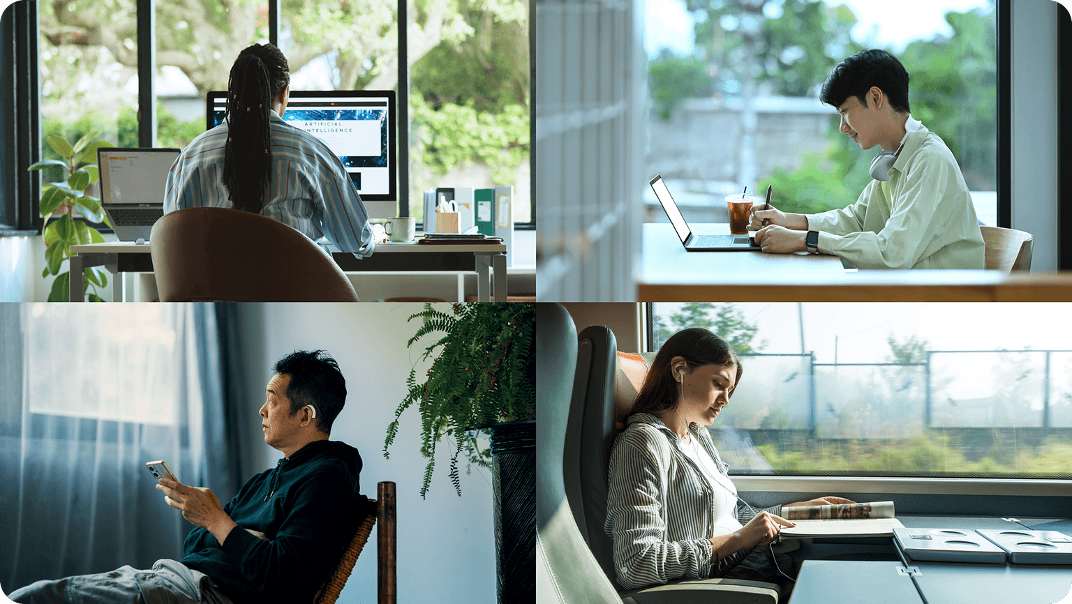 033アプリの使用イメージ：環境音を聴きながら作業する様子